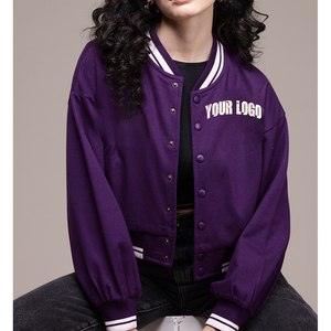 Wholesale Custom Logo Women's <b>Vintage</b> Style Cropped Varsity <b>Jacket</b> New Fashionable Embroidered Wool Varsity <b>Jackets</b> girls - Product Image 6