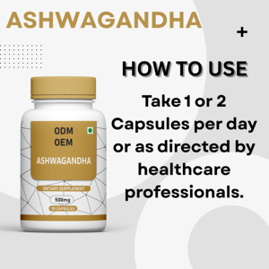 ผลิตภัณฑ์ฉลากส่วนตัว สารสกัดอัชวากันธาออร์แกนิก 90 แคปซูล อาหารเสริมเพื่อสุขภาพ บรรเทาความเครียด รับผลิตแบบ ODM OEM - Product Image 5