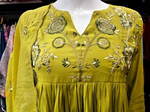 Pure Cotton Kurti Set with Thread Mirror Work Fancy Cotton Pant Bottom with Pure <b>Organza</b> Duppata Suit - Product Image 4