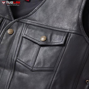 Gilet de motard en cuir véritable pour hommes, patchs personnalisés, gilet en cuir classique de rue, gilets de moto - Product Image 3