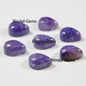 Charoite batu permata Charoite bentuk pir, batu permata longgar Natural ungu untuk membuat perhiasan