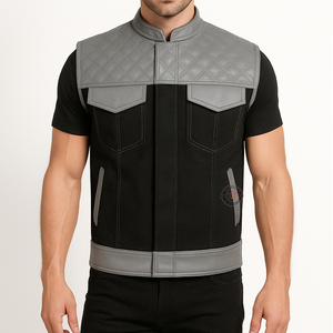 Venta al por mayor de chaleco de motocicleta personalizado para hombre de cuero de vaca genuino de grado A + textil de moto Chaleco de cuero de motorista - Product Image 1