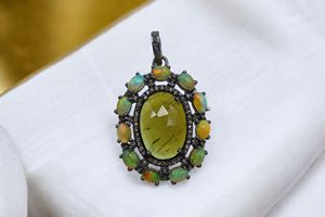 Pendentif en argent sterling 925 avec pierre de tourmaline jaune facettée, pendentif en opale éthiopienne, pendentif en diamant - Product Image 6