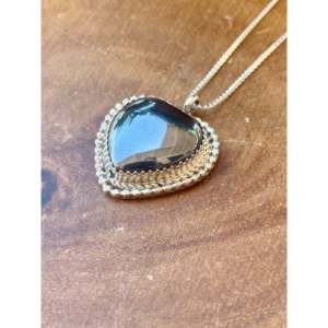 Reda Galvan <b>Black</b> Obsidian & Sterling Silver <b>Heart</b> Pendant with Bezel Setting Inlay Technology - Product Image 4