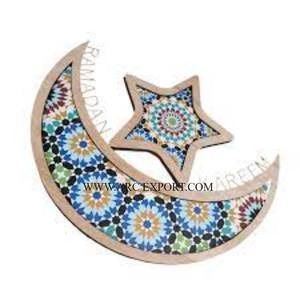 Bandejas de Ramadán De Luna grande ecológicas hechas a mano de madera Natural diseño de esmalte Mesa moderna acentos decorativos bandejas de Ramadán - Product Image 1