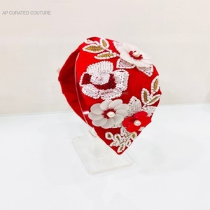 Floral Design Glass Beads Indian Handcrafted Fashion Hair Accessories Turban Style <b>Headbands</b> Best Quality at Wholesale Price - Product Image 3