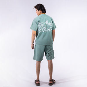Custom Heavyweight Acid Wash T-Shirt <b>Shorts</b> Set for <b>Men</b> <b>Green</b> New Design Summer Tracksuit 2-Piece Set with Your Brand Name - Product Image 1