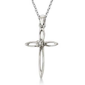 Diamond for Sharp <b>Cross</b> Pendant Necklace 14k <b>White</b> <b>Gold</b> 0.01ct Trendy Vintage Style Rhodium Plated Christian 18k <b>Gold</b> 100% - Product Image 1