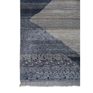 Alfombra de Lana y Seda Anudada a Mano Freedom Manchaha Azul, Rectangular de 9x12, con Patrones Geométricos de Rompecabezas para Pasillo y Uso Doméstico -Lub-137 - Product Image 4