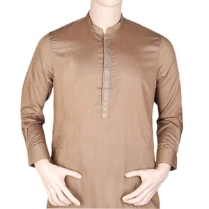 Shalwar Kameez Bordado con Cuello de Banda para Hombre - Beige - Product Image 2