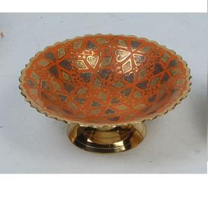 Bol décoratif de table en métal à motif en relief, finition dorée, unique, pour servir des fruits, des en-cas, des dattes, des fruits secs - Product Image 2