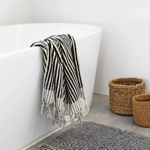 Serviette de bain Hammam en coton turc 100% biologique tissé à la main à rayures imprimées Multi-usages 90x180cm 900gr - Product Image 1