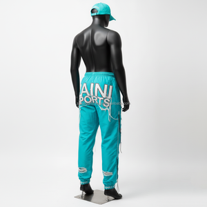 220 GSM tela de poliéster Premium Aqua Blue desgastado Jogger logotipo bordado pantalones de hombre lavados personalizables - Product Image 3