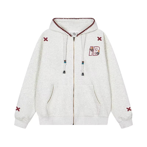 Sudadera con capucha personalizada con cremallera completa y bordado de otoño, Sudadera con capucha de hombre de gran tamaño de algodón 100% - Product Image 2