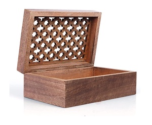 Caja de madera decorativa de mango grande hecha a mano india, Cajas de Regalo de almacenamiento grabadas de diseño único para joyería, artesanías de madera pulida - Product Image 5