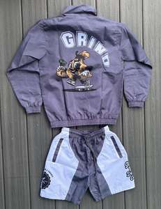 Personnalisé Hommes Deux Pièces Coupe-Vent Veste Courte Patchwork Zip Up Nylon Streetwear Survêtement Survêtement Coupe-Vent Ensemble Court - Product Image 5