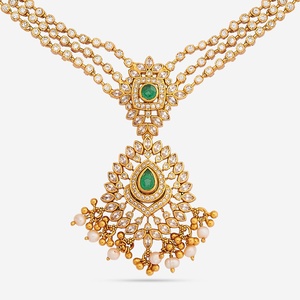 Collier vintage en argent plaqué or 186481, style ethnique, motif floral, pierres principales en diamant et perle, pour mariage ou cadeau - Product Image 5