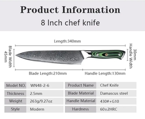 มีดเชฟเหล็กดามัสกัสญี่ปุ่นแบบมืออาชีพใบมีดคม - Product Image 3