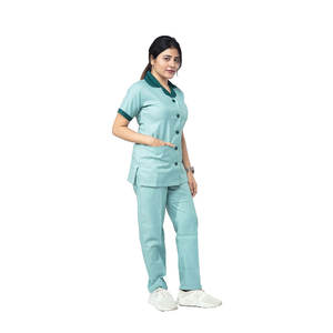 ชุดเครื่องแบบโรงพยาบาลแบบมีกระเป๋าคอผ้าสีตัดกันและทนทานขัดทางการแพทย์ของผู้หญิงเสื้อสครับ - Product Image 2