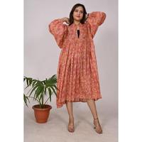 Robe Bohème Indienne 100% Coton Écologique pour Femme, Imprimée à la Main, Lavable, Taille Naturelle, Longue et Fluide, Tenue d'Été