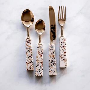 Silver Polished Salad Server <b>Spoon</b> & Fork Set Wedding <b>Table</b> Decor Enamel Design CUTLERY SET - Product Image 2