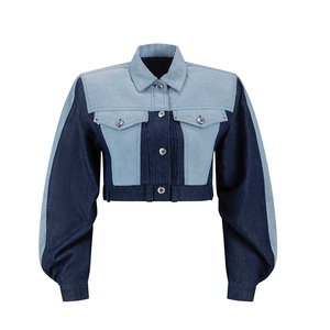 2025 dernier personnalisé femmes Denim vêtements deux tons Denim veste Patchwork femmes Unique haut court Denim vestes pour femmes - Product Image 4