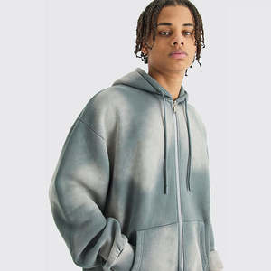 Sweat à capuche personnalisé pour homme délavé à l'acide de haute qualité 100% coton fermeture éclair complète et cordon de serrage mode Streetwear coupe normale baggy grande taille - Product Image 2