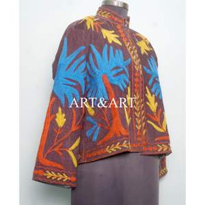 Veste matelassée à boutons avec broderie florale, doublure en coton rayé, faite à la main, style d'hiver et d'automne, séchage rapide, tenue de soirée - Product Image 3