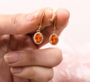 Pendientes de Ópalo de Fuego con Cierre de Palanca, Plata de Ley 925, Chapado en Oro de 14K, Halo Elegante, Joyería de Piedras Preciosas Colgantes para Mujer - Product Image 2