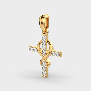 Luxury Yellow Gold Diamond <b>Cross</b> Pendant Necklace Channel Set Round Brilliant Cut Stones Classic Unisex Link <b>Chain</b> Jewelry - Product Image 3