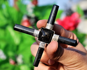 Outils de guérison énergétique en gros: générateurs d'énergie en agate noire avec points de tourmaline - Product Image 2