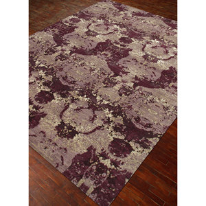 Alfombra de Lana y Seda de Bambú Anudada a Mano en Rosa y Morado de Kavi, Diseño de Teoría del Caos, Patrón Abstracto, Alfombra para Sala de Estar o Pasillo, Esk-405 - Product Image 1