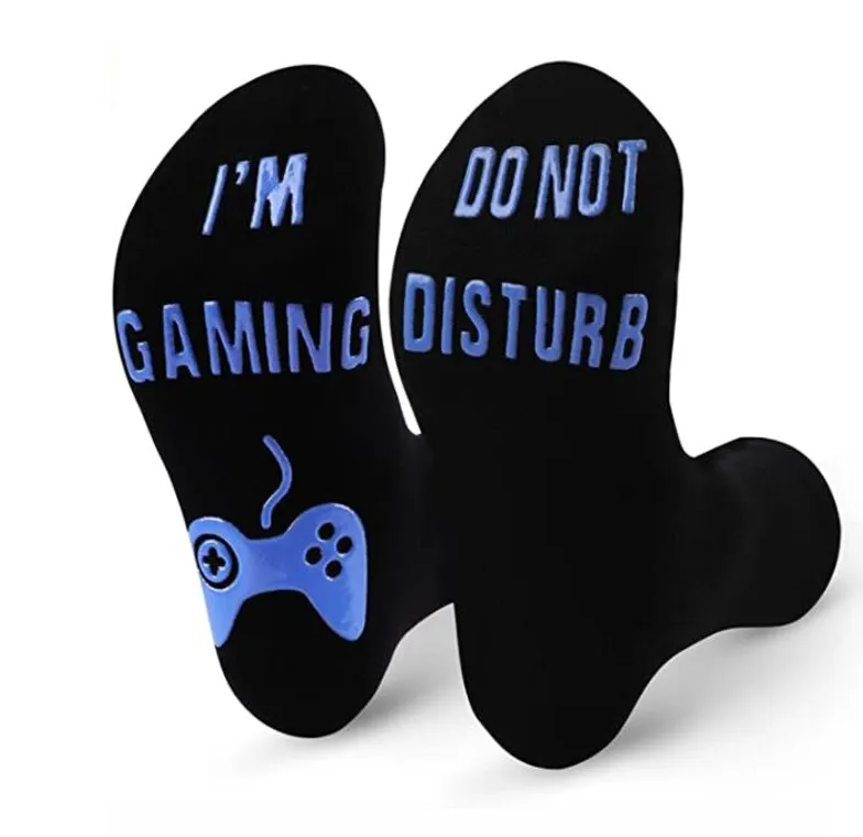 Do Not Disturb I'm Gaming Bottom Letter Socks Silicone Grip Anti-slip Funny Women Men Crew socks