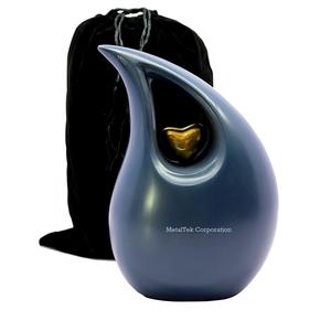 Urna de cremación de gota de lágrima de Corazón Dorado azul mate de tamaño adulto grande hecha a mano, cenizas conmemorativas, urnas decorativas de Metal para entierro funerario. - Product Image 5