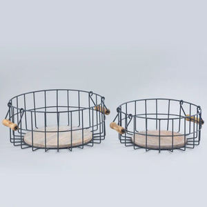 Set of 3 <b>Wooden</b> Top Wire Storage <b>Baskets</b> with Built-In Handles Organizer for Kitchen Containers Top Trending - Product Image 3
