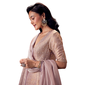 Kurta bordado brocado lila con Palazzo y Dupatta, venta al por mayor, Ropa Étnica OEM para mujer, proveedor de fábrica, atuendo personalizado - Product Image 4