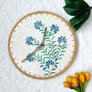 Beautiful Rattan Extra Large Wall <b>Clock</b> <b>Big</b> Wall-mounted Antique <b>Clocks</b> With Luxury Mother of Pearl Inlay Flower Patterns - Product Image 5