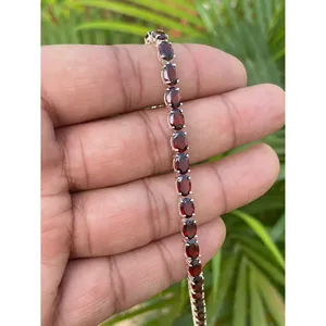 สร้อยข้อมือเงินแท้ 925 ประดับโกเมนทรงรี ดีไซน์ทันสมัย - Product Image 6