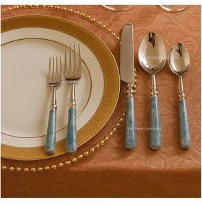 Juego de cubiertos clásicos de plata de acero inoxidable, mango de hueso azul cielo para el hogar y el restaurante, juegos de cubiertos de mesa - Product Image 1
