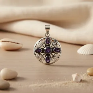 Pendentif en argent 925 plaqué or rose fait main avec améthyste pour femmes - Product Image 2
