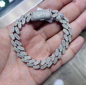 Mens Unique 925 Sterling Silver Cuban Link Bracelet Fully Iced Brilliant Cut Moissanite Diamond Hip Hop Jewelry Gift - Product Image 1