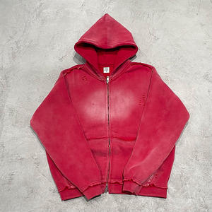 Sudadera con Capucha Personalizada al por Mayor, Estilo Vintage Desgastado, con Cierre, para Streetwear, Marca Privada, OEM, Suministro al por Mayor - Product Image 3