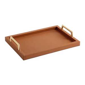 Bandeja de servicio Rectangular de lujo hecha a mano Bandeja de desayuno de madera de cuero elegante con asas de metal Premium Comida y decoración del hogar - Product Image 3