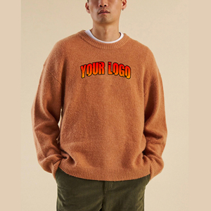 Pull en maille personnalisé avec logo, maille moelleuse en mohair, pull pour homme, col rond tendance, pull lourd et chaud - Product Image 1