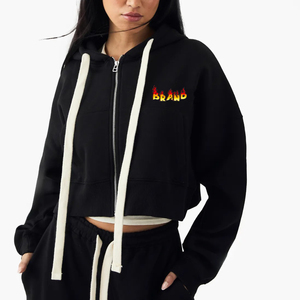 2025 venta al por mayor Crop Top Hoodie para mujer personalizado puff impreso logo algodón Fleece Oversize full zip up Cropped Hoodie para mujer - Product Image 1