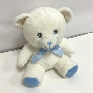 Oso de Peluche Blanco Personalizado con Lazo Azul, Oso de Peluche Blanco y Azul, Oso de Peluche Sentado Suave, Relleno de Algodón PP, Unisex - Product Image 4