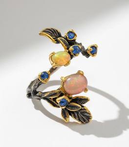 Ethiopian Opal Leaf Design Sterling Silver Wedding Ring Crafted for Elegant Nature <b>Inspired</b> Wear IGI Certified Radiant Color - Product Image 1