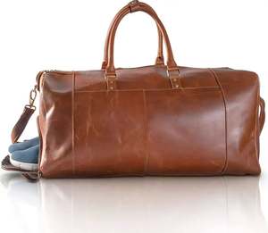 Handmade Large Foldable Genuine <b>Leather</b> Duffel <b>Bag</b> for <b>Travel</b> Outdoor Sports Gym Weekender Use - Product Image 2