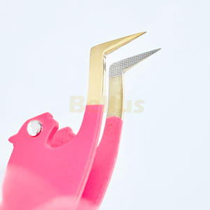 Pince à épiler d'extension de cils de ventilateur de Volume de précision pointe de fibre de 10mm avec poignée en diamant étiquetage personnalisé pince à cils pointue de botte mince - Product Image 5