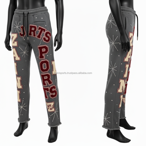 Alta calidad GSM algodón polar mujer Jogger pantalón Color gris Chenille bordado Rhinestone diseño personalizable pantalones de chándal - Product Image 4